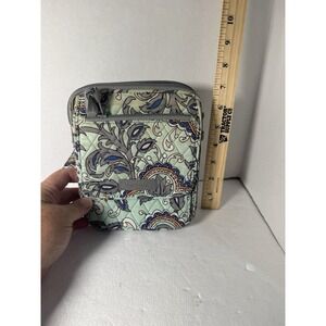 VERA BRADLEY Mini Hipster Quilted Crossbody Bag Fan Flowers Mint Gray Blue